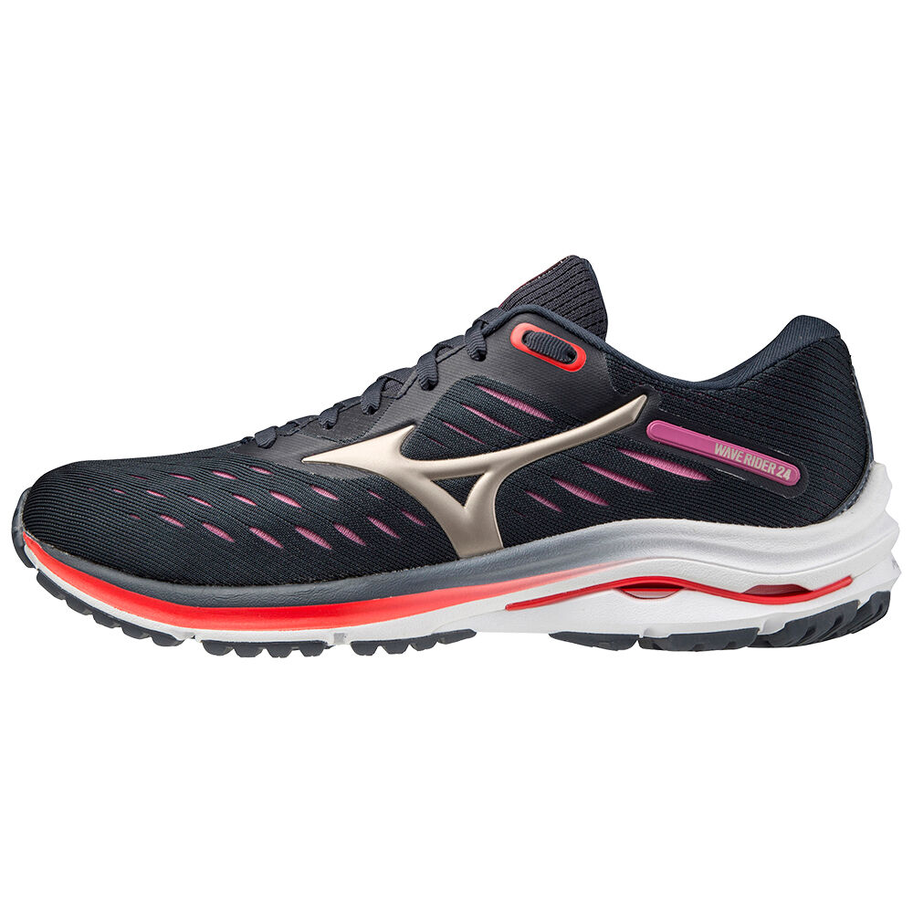 Sapatilhas Running Mizuno Wave Rider 24 - Mulher - Azul Marinho/Douradas - FPSQG9072